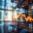 Close-up of a digital screen displaying financial stock market data with graphs and analytics, illustrating market trends and investment analysis.